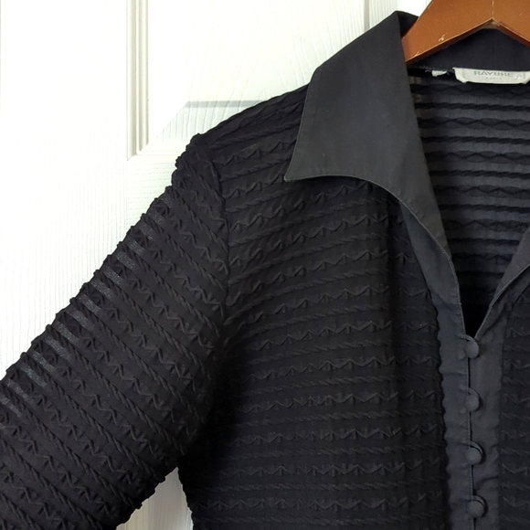 Rayure Paris 90's Vintage Textured Long Sleeve Button Down Cropped Top Black L - Picture 3 of 10